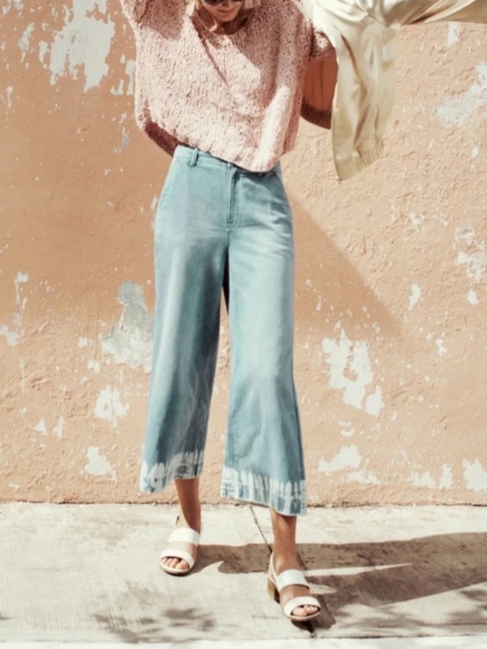Anthropologie Pilcro High Waist Cullotte Bleach‎ Hem Cropped Jeans Boho Indie
